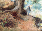 Exquisite C19th Victorian Watercolour "Young Girl in Woodland at Hemingford" by Edmund Morison Wimperis 1888   SOLD