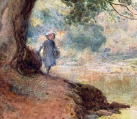 Exquisite C19th Victorian Watercolour "Young Girl in Woodland at Hemingford" by Edmund Morison Wimperis 1888   SOLD