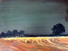 Beautiful Vintage English School Oil on Canvas Board - Norfolk Landscape at Dusk - "Cox" SOLD