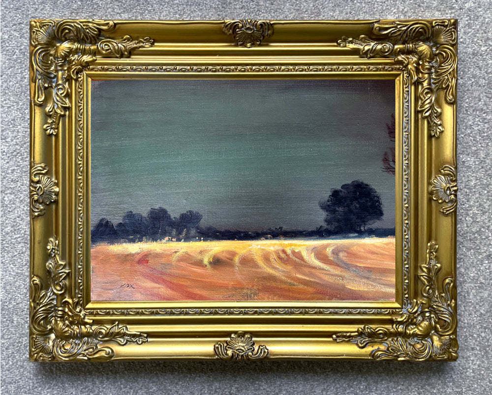 Beautiful Vintage English School Oil on Canvas Board - Norfolk Landscape at Dusk - "Cox" SOLD