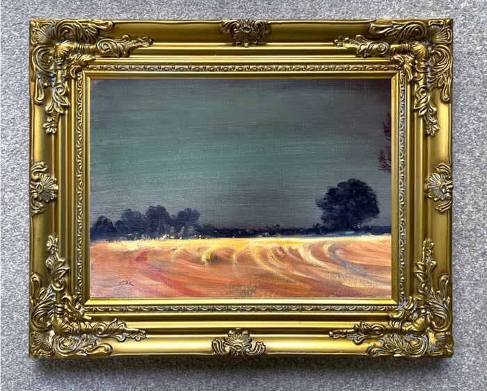 Beautiful Vintage English School Oil on Canvas Board - Norfolk Landscape at Dusk - 