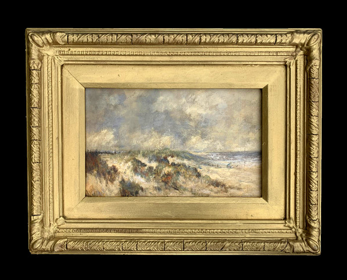 Antique Oil on Panel of a Beach Scene 