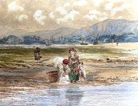 Excellent Early C19th Victorian Watercolour - Fisher Folk on The Beach - David Cox Jnr 1844