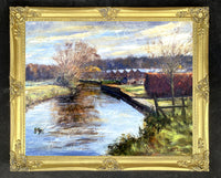 Excellent Vintage C20th Impressionist Oil on Board - "River Nadder nr Salisbury" by Alistair Kilburn 1992