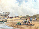 Excellent Early C19th Victorian Watercolour - Folk at a Beached Shipwreck - David Cox Jnr 1844