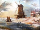 Exquisite Vintage Dutch School Oil on Artists Board - Figures on a Frozen Canal SOLD