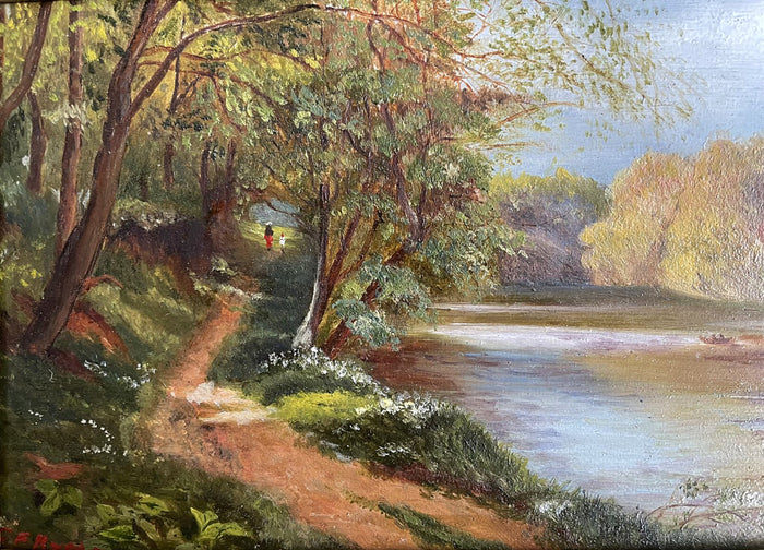 Fine C19th Victorian Oil on Canvas - Figures on a Riverside Path - Charles Frederick Rump SOLD