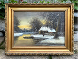 Fine Early C20th Oil on Artists Board - Woman in a Wintry River Landscape SOLD