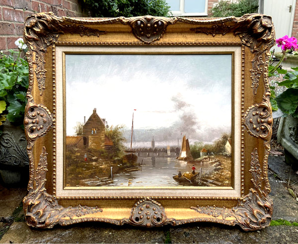 Fine Vintage Mid C20th Dutch School Oil on Canvas - Extensive River Landscape with Figures attrib J.Beekhout SOLD