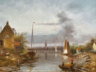 Fine Vintage Mid C20th Dutch School Oil on Canvas - Extensive River Landscape with Figures attrib J.Beekhout SOLD