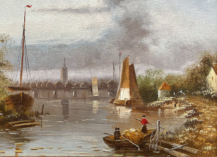 Fine Vintage Mid C20th Dutch School Oil on Canvas - Extensive River Landscape with Figures attrib J.Beekhout SOLD