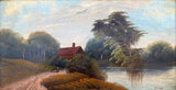 Fine C19th Victorian Oil on Board - Figure by a Riverside Cottage - G.Cole SOLD