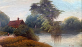 Fine C19th Victorian Oil on Board - Figure by a Riverside Cottage - G.Cole SOLD