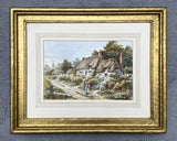 Fabulous C19th Victorian Watercolour - Figures by a Thatched Cottage - Edward A Swan SOLD