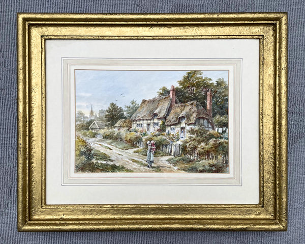 Fabulous C19th Victorian Watercolour - Figures by a Thatched Cottage - Edward A Swan SOLD