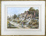 Fabulous C19th Victorian Watercolour - Figures by a Thatched Cottage - Edward A Swan SOLD