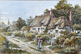 Fabulous C19th Victorian Watercolour - Figures by a Thatched Cottage - Edward A Swan SOLD