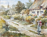 Fabulous C19th Victorian Watercolour - Figures by a Thatched Cottage - Edward A Swan SOLD