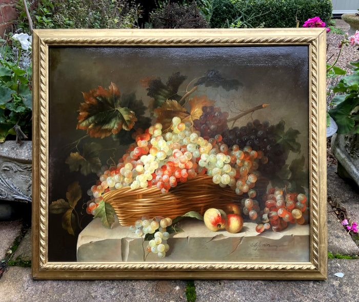 Beautiful Large Vintage Dutch School Oil on Wood Panel - Mixed Fruit on a Ledge SOLD