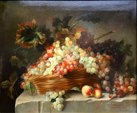 Beautiful Large Vintage Dutch School Oil on Wood Panel - Mixed Fruit on a Ledge