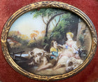 Exquisite Vintage Miniature Oil on Vellum - Pastoral Scene with a Courting Couple SOLD