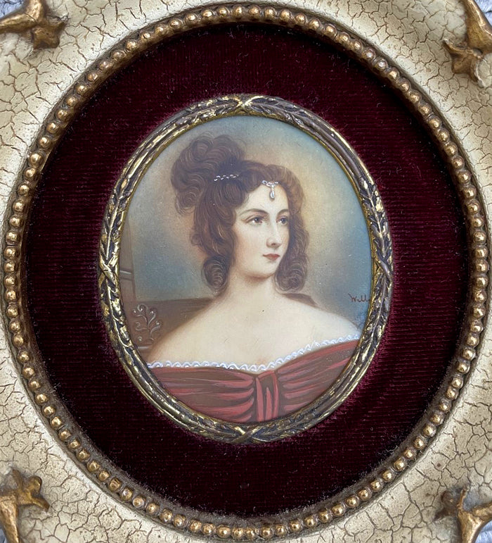 Beautiful Vintage Oil on Vellum Portrait Miniature of an elegant Lady SOLD