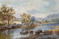 Fine C19th Victorian Watercolour depicting a River Landscape by H E Stacy 1882 SOLD