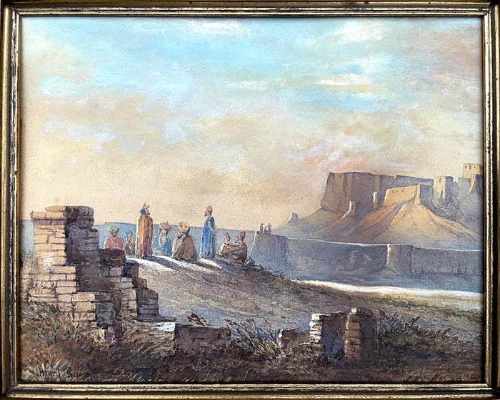 Excellent C19th Victorian Orientalist Watercolour by Henry Bacon (1839-1912) Figures by a Desert Ruin SOLD
