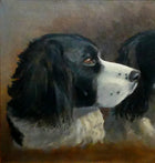 Superb Vintage English School Oil on Artists Canvas Board Portrait of Spaniels SOLD