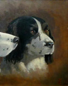 Superb Vintage English School Oil on Artists Canvas Board Portrait of Spaniels SOLD
