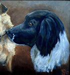 Fine Vintage English School Oil on Canvas Board - Portrait of a Sheepdog & Border Terrier SOLD