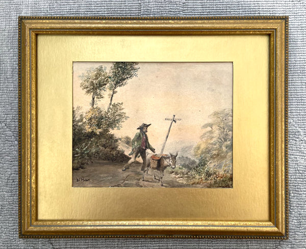 Fine C19th Victorian Watercolour - Traveller with a Donkey - W.Hunt