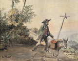 Fine C19th Victorian Watercolour - Traveller with a Donkey - W.Hunt