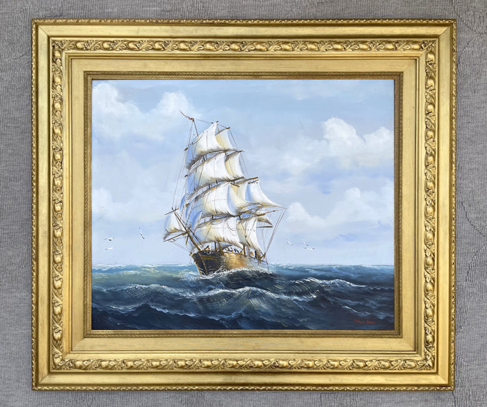 Fine Large Vintage Marine Oil on Canvas - Tea Clipper 