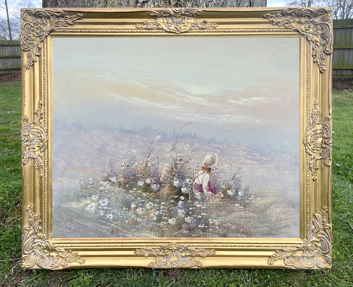 Exquisite Large Vintage English School Oil on Canvas Board - 