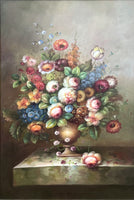 Beautiful Mid C20th Vintage Dutch School Oil on Canvas - Bouquet of Flowers in a Bronze Bowl