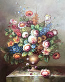 Beautiful Mid C20th Vintage Dutch School Oil on Canvas - Bouquet of Flowers in a Bronze Bowl