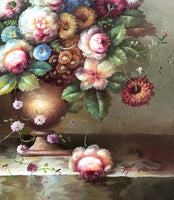 Beautiful Mid C20th Vintage Dutch School Oil on Canvas - Bouquet of Flowers in a Bronze Bowl