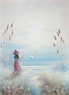 A Fine Vintage Oil on Canvas depicting a Young Girl on a Beach SOLD