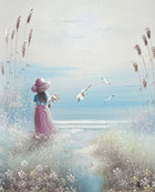 A Fine Vintage Oil on Canvas depicting a Young Girl on a Beach SOLD
