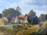 Fine Large C19th Victorian English School Oil on Canvas - Riverside Cottage - E Cole
