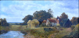 Fine Large C19th Victorian English School Oil on Canvas - Riverside Cottage - E Cole