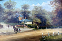 Delightful C19th Victorian English School Oil on Canvas - Figures on a Rural Lane