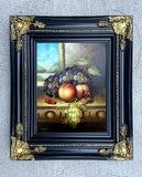 Exquisite Vintage Still Life Oil on Canvas Board - Mixed Fruit on a Ledge