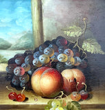 Exquisite Vintage Still Life Oil on Canvas Board - Mixed Fruit on a Ledge