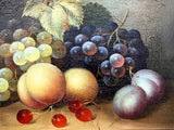 Beautiful Mid C20th Vintage Still Life Oil on Canvas Board - Mixed Fruit on a Ledge