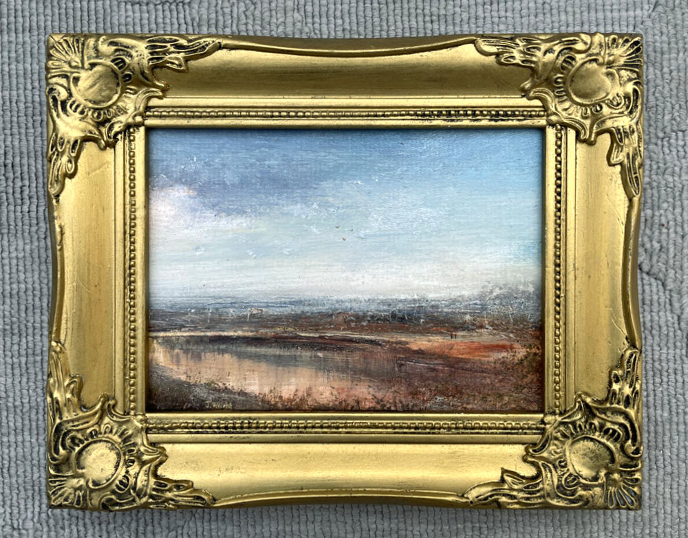 Fine Vintage Mid C20th Oil on Board - Extensive Landscape with Cattle