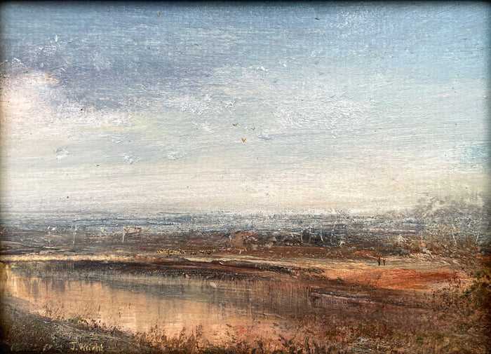 Fine Vintage Mid C20th Oil on Board - Extensive Landscape with Cattle
