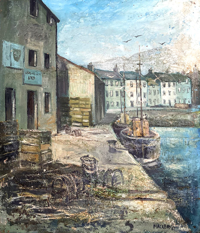 Superb Vintage Mid C20th Scottish School Oil on Board - Harbour Scene by Torquil McLeod (1933-2002)  SOLD