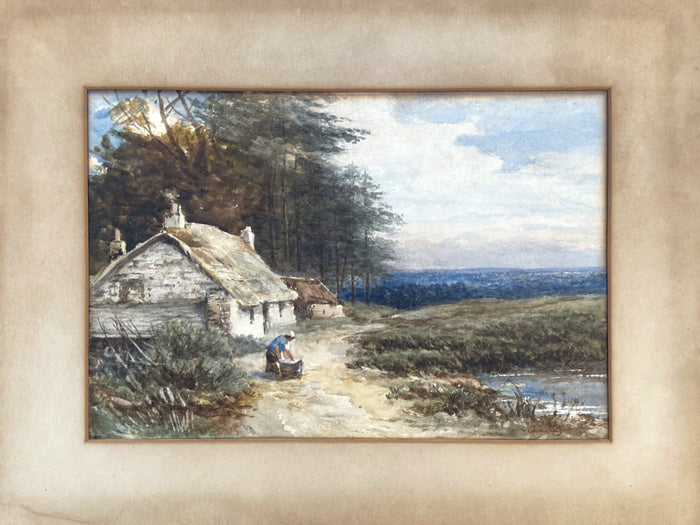 Beautiful C19th Victorian Watercolour 0f a Woman by a Cottage - Arthur Verey (1856-1920) SOLD
